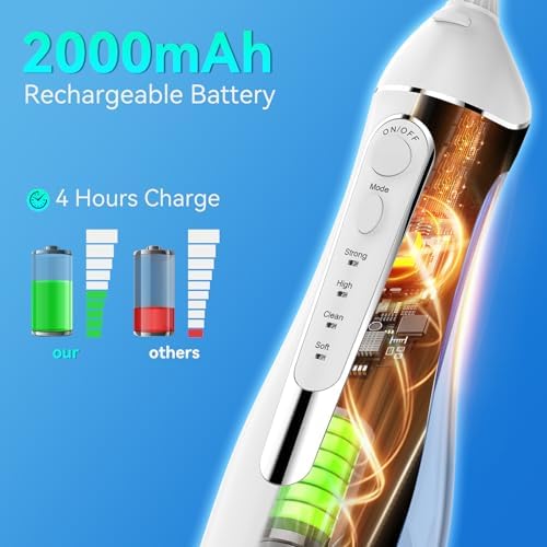Hilo Dental Portátil Recargable IPX7, Irrigador Oral con 4 Modos y 5 Puntas, 300ml - Ideal para Brackets y Encías Sensibles, Uso en Casa y Viajes - imagen 7