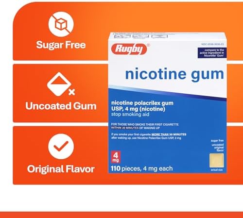 Chicles de Nicotina Rugby Polacrilex 4mg - Sabor Original, Ayuda para Dejar de Fumar y Vapear, Sin Azúcar, 110 Piezas (1 Paquete) - imagen 5