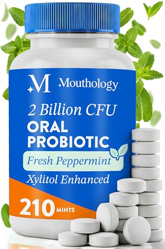 Mouthology Probióticos Orales para Mal Aliento con Xilitol (210 Mentas), Probioticos Dentales, Tratamiento para Mal Aliento y Encías - imagen 1