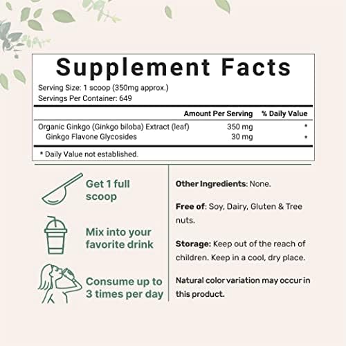 Extracto en Polvo de Ginkgo Biloba Orgánico Micro Ingredients, 8oz | Suplemento Herbal No Transgénico y Vegano para Hombres y Mujeres - imagen 2