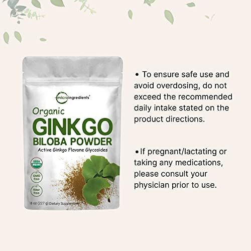 Extracto en Polvo de Ginkgo Biloba Orgánico Micro Ingredients, 8oz | Suplemento Herbal No Transgénico y Vegano para Hombres y Mujeres - imagen 3