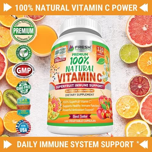 Suplemento Natural de Vitamina C 500mg Fresh Healthcare - Con Rosa Mosqueta, Cereza Acerola y Camu Camu - 120 Cápsulas Veganas para el Sistema - imagen 2