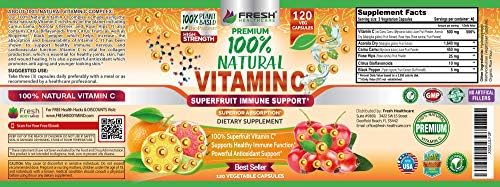 Suplemento Natural de Vitamina C 500mg Fresh Healthcare - Con Rosa Mosqueta, Cereza Acerola y Camu Camu - 120 Cápsulas Veganas para el Sistema - imagen 6