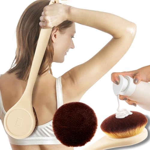 Aplicador de Loción para Espalda y Pies, Mango Largo Curvo, Aplicador de Protector Solar para Niños y Mujeres, Cerdas Ultra Suaves, Beige - imagen 1