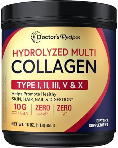 Polvo de Péptidos de Colágeno Múltiple Doctor's Recipes para Mujeres y Hombres, Proteína Hidrolizada de Res Alimentada con Pasto, 16oz - imagen 1