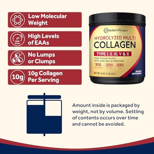 Polvo de Péptidos de Colágeno Múltiple Doctor's Recipes para Mujeres y Hombres, Proteína Hidrolizada de Res Alimentada con Pasto, 16oz - imagen 6