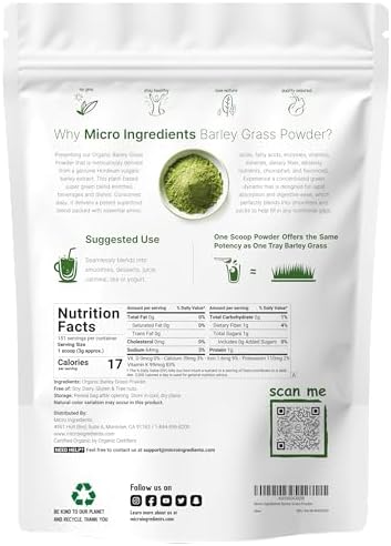 Polvo de Césped de Cebada Orgánico, 16 Onzas | Cultivado en EE. UU. | Rico en Vitaminas, Minerales, Fibras y Antioxidantes | Superalimento para la - imagen 2