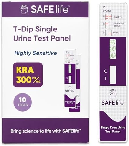 Kit de Prueba de Dip Kratom SAFE LIFE | Detección de Mitraginina en Orina, Corte de 300 ng/mL [Paquete de 10] - imagen 1