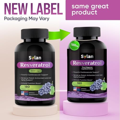 Suplemento de Resveratrol SYLAN, 1000mg, 180 Cápsulas Veganas, Antioxidante, Apoya Corazón, Articulaciones, Cerebro, Inmunidad y Antienvejecimiento, - imagen 2