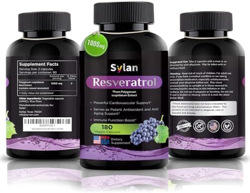Suplemento de Resveratrol SYLAN, 1000mg, 180 Cápsulas Veganas, Antioxidante, Apoya Corazón, Articulaciones, Cerebro, Inmunidad y Antienvejecimiento, - imagen 5