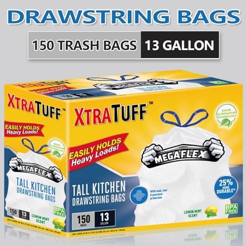 Bolsas de Basura XtraTuff para Cocina, 13 Galones, 150 Piezas, Aroma a Limón y Menta, MegaFlex, Resistentes a Fugas y Punciones, Sin BPA - imagen 2