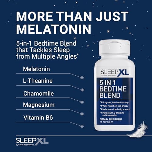 Suplemento para Dormir SleepXL - Fórmula No Adictiva para Dormir Más Rápido y Mejor - 5 Ingredientes Clave: Melatonina, L-Teanina, Manzanilla, - imagen 2