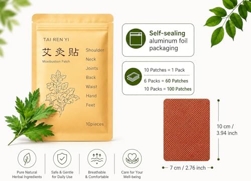 Parche de Moxibustión TAI REN YI 100 Piezas - Autocalentable para Cuello, Hombros, Espalda y Rodillas - Alivio y Relajación para Músculos Cansados - imagen 8