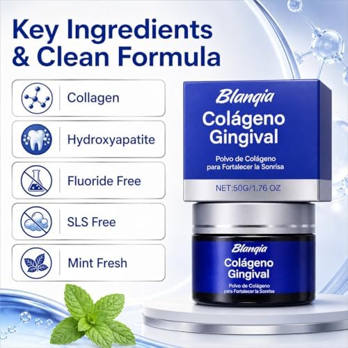Polvo Dental Blanqia de Colágeno para Encías y Dientes, Polvo de Hidroxiapatita Sin Flúor, Cuidado Oral de Menta para Esmalte y Soporte Diario de - imagen 2