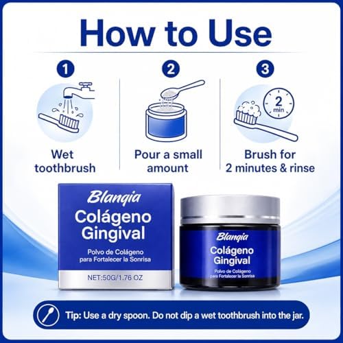 Polvo Dental Blanqia de Colágeno para Encías y Dientes, Polvo de Hidroxiapatita Sin Flúor, Cuidado Oral de Menta para Esmalte y Soporte Diario de - imagen 4