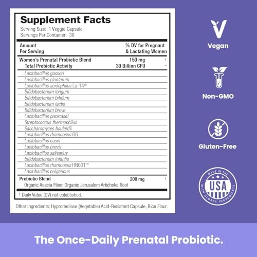 Probióticos Prenatales para Mujeres | 30 Mil millones de CFU, 17 Cepas + Prebióticos Orgánicos | Apoya la Digestión, Salud Intestinal e Inmunológica - imagen 3