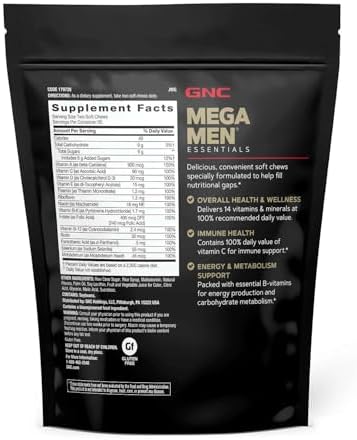 GNC Mega Men Multivitamínico Masticable para Hombres | Apoyo Energético y Metabólico | Sin Gluten | Sabor Frutas Mixtas | 60 Unidades - imagen 3