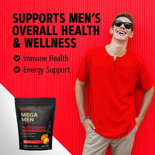 GNC Mega Men Multivitamínico Masticable para Hombres | Apoyo Energético y Metabólico | Sin Gluten | Sabor Frutas Mixtas | 60 Unidades - imagen 6