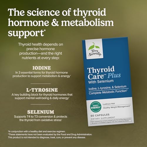 Terry Naturally Cuidado de Tiroides Plus - Yodo + L-Tirosina, 60 Cápsulas - Suplemento para la Tiroides con Selenio, Promueve Energía y Metabolismo - - imagen 3