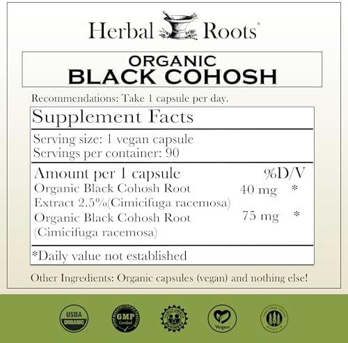 Raíz de Cohosh Negro Orgánica Herbal Roots | Extra Fuerte | Apoyo para Menopausia y Ciclo Menstrual | 90 Cápsulas Veganas - imagen 2