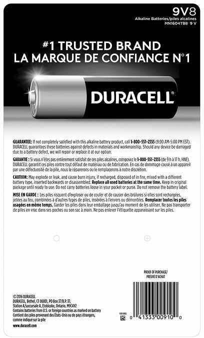 Baterías Alcalinas Duracell de 9V, Paquete de 8 Piezas - imagen 2