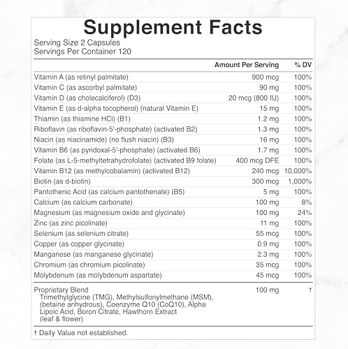 SUPLEMENTO DEAL Multivitamínico Metilado para Hombres y Mujeres, 240 Cápsulas | 100% DV Vitaminas y Minerales | Complejo B Activado y Minerales - imagen 2