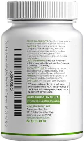 SUPLEMENTO DEAL Multivitamínico Metilado para Hombres y Mujeres, 240 Cápsulas | 100% DV Vitaminas y Minerales | Complejo B Activado y Minerales - imagen 7