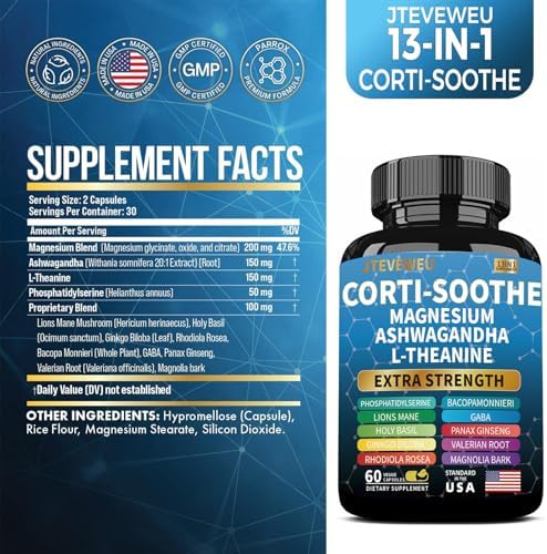 Suplemento Corti-Soothe para el Control del Cortisol en Hombres y Mujeres con Magnesio Glicinato, L-Teanina y Fosfatidilserina - Apoyo para el Sueño - imagen 2