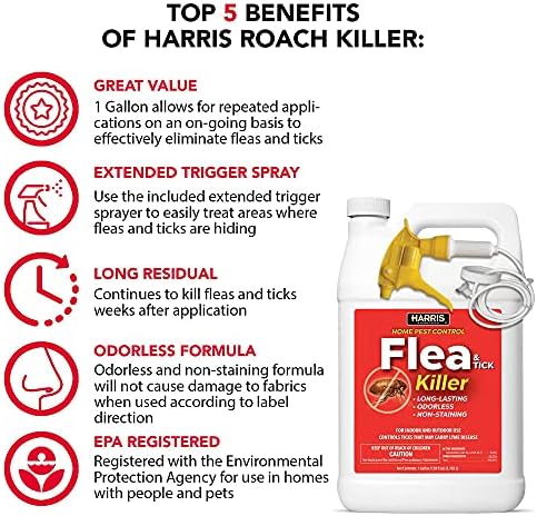 Harris Killer de Pulgas y Garrapatas, Spray Líquido Sin Olor y No Manchante, Fórmula de Efecto Prolongado (Galón) - imagen 2