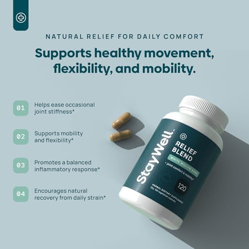 Stay-Well Naturals Alivio del Dolor - Extracto de Corteza de Sauce Blanco, Garra del Diablo, Cúrcuma, Boswellia, Bromelina y Jengibre - Mezcla - imagen 2