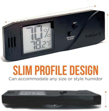 Higrómetro y termómetro digital Oasis Caliber V - Higrómetro delgado con sensor de humedad para lecturas precisas - Negro - 4 W x 1 H - imagen 4