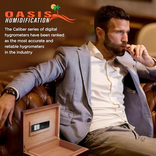 Higrómetro y termómetro digital Oasis Caliber V - Higrómetro delgado con sensor de humedad para lecturas precisas - Negro - 4 W x 1 H - imagen 5