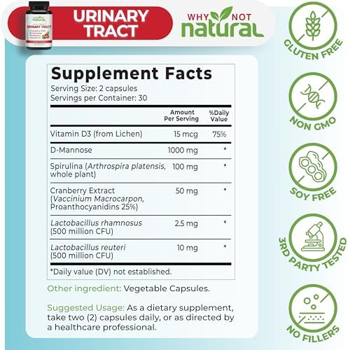Why Not Natural Pastillas 5 en 1 para UTI con D-Mannosa, Extracto de Arándano PAC, Probióticos y Vitamina D - Fórmula de Salud Urinaria para Mujeres - imagen 4