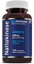 Suplemento de Nattokinasa AgeImmune 4000 FU 200mg - Enzima para el Corazón 120 Cápsulas - Derivado de Natto Japonés - Hecho en EE. UU. Sin Estearato - imagen 1