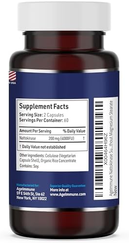 Suplemento de Nattokinasa AgeImmune 4000 FU 200mg - Enzima para el Corazón 120 Cápsulas - Derivado de Natto Japonés - Hecho en EE. UU. Sin Estearato - imagen 2