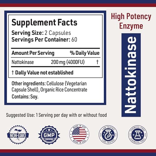 Suplemento de Nattokinasa AgeImmune 4000 FU 200mg - Enzima para el Corazón 120 Cápsulas - Derivado de Natto Japonés - Hecho en EE. UU. Sin Estearato - imagen 5