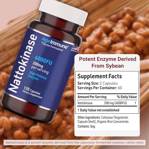 Suplemento de Nattokinasa AgeImmune 4000 FU 200mg - Enzima para el Corazón 120 Cápsulas - Derivado de Natto Japonés - Hecho en EE. UU. Sin Estearato - imagen 6