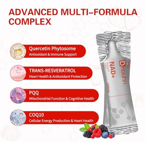 Suplemento Líquido DNOUHN NAD 1500mg, Nicotinamida Ribósido y Resveratrol con PQQ, Suplemento para Energía Celular y Antienvejecimiento, 30 Paquetes - imagen 3