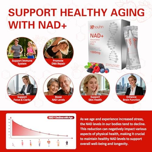 Suplemento Líquido DNOUHN NAD 1500mg, Nicotinamida Ribósido y Resveratrol con PQQ, Suplemento para Energía Celular y Antienvejecimiento, 30 Paquetes - imagen 4