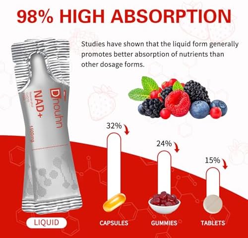 Suplemento Líquido DNOUHN NAD 1500mg, Nicotinamida Ribósido y Resveratrol con PQQ, Suplemento para Energía Celular y Antienvejecimiento, 30 Paquetes - imagen 5