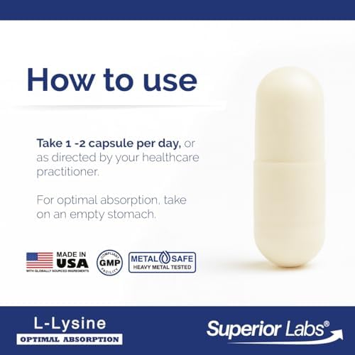 Cápsulas de L-Lisina 500 mg de Superior Labs, 100% Puras y No Transgénicas, Sin Rellenos, Sin Gluten, Apoya el Sistema Inmunológico, 120 Cápsulas - imagen 3