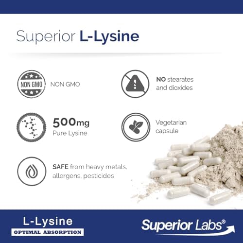 Cápsulas de L-Lisina 500 mg de Superior Labs, 100% Puras y No Transgénicas, Sin Rellenos, Sin Gluten, Apoya el Sistema Inmunológico, 120 Cápsulas - imagen 4
