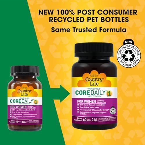 Multivitamínico Daily 1 para Mujeres Country Life con Hierro, Arándano, Probióticos y Enzimas Digestivas - Fórmula Sin Gluten, 60 Tabletas - imagen 3