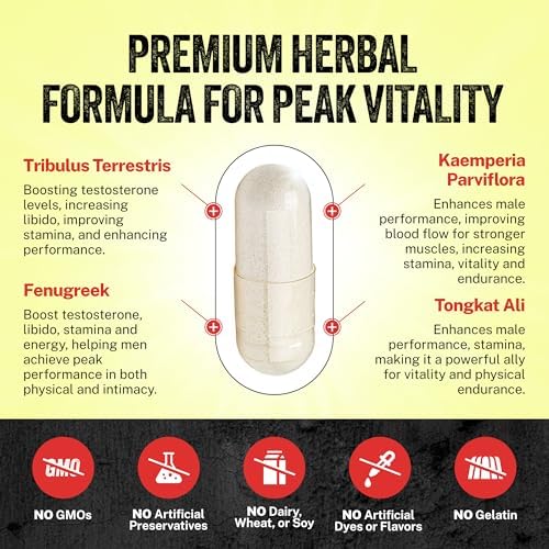 Suplemento Natural para Mejora Masculina - Pastillas Erectas para Aumentar 2 en 60 Días, Potencia, Energía y Resistencia, Aumentador de Testosterona - imagen 4