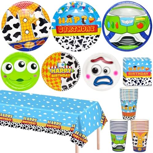Decoraciones de Cumpleaños, Suministros para Fiesta de Juguetes, 97 Pzs, Incluye Vajilla Desechable, Mantel, Platos de Papel, Vasos y Servilletas, - imagen 1