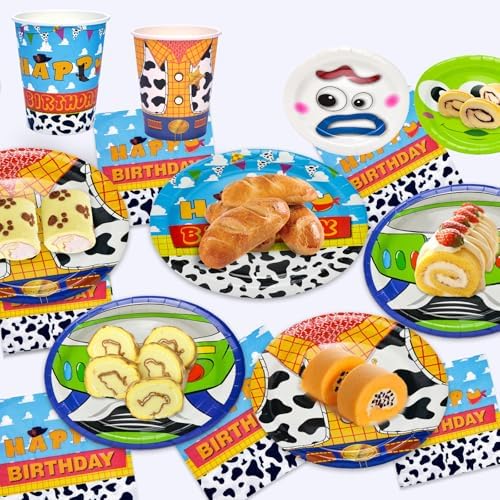 Decoraciones de Cumpleaños, Suministros para Fiesta de Juguetes, 97 Pzs, Incluye Vajilla Desechable, Mantel, Platos de Papel, Vasos y Servilletas, - imagen 4