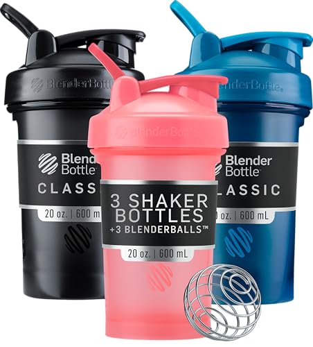 Botellas Mezcladoras BlenderBottle Classic V2, 20 oz (Paquete de 3), Perfectas para Batidos de Proteína y Pre Entreno, Negro, Azul Marino, Rosa - imagen 4