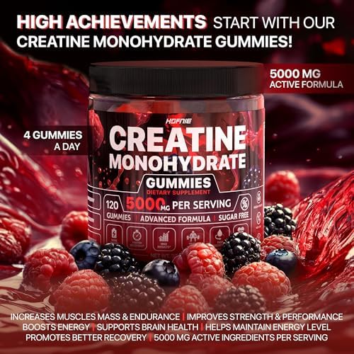 Gomitas de Creatina Monohidratada Hofnie 5000 mg – Veganas, Sin Azúcar, Pre Entrenamiento para Hombres y Mujeres – Sabor a Frambuesa y Mora, 120 - imagen 2