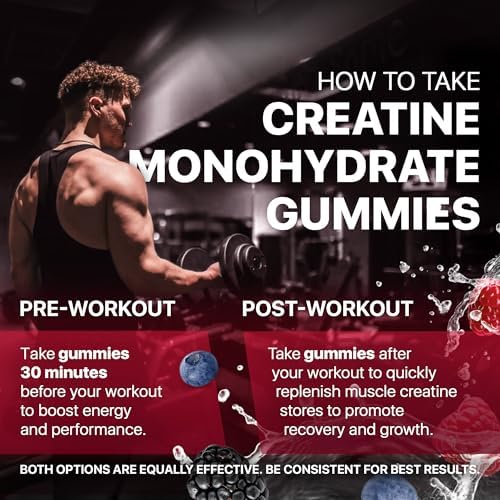 Gomitas de Creatina Monohidratada Hofnie 5000 mg – Veganas, Sin Azúcar, Pre Entrenamiento para Hombres y Mujeres – Sabor a Frambuesa y Mora, 120 - imagen 5