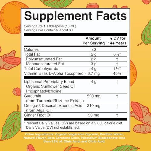 MARYRUTH'S Organics | Suplemento Líquido de Cúrcuma Liposomal y DHA | Curcumina, Aceite de Jengibre, DHA de Algas y Vitamina E | 15.22 oz - imagen 2
